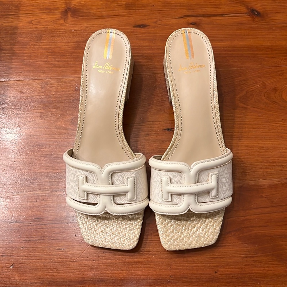 Sam Edelman Cream Woven Leather Slide Sandals
